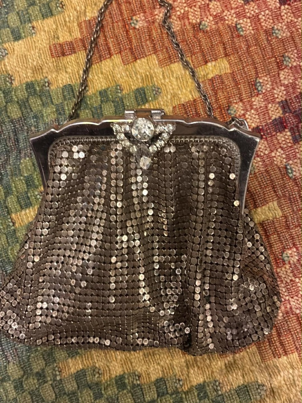 Vintage Silver Sequin Evening Clutch Bag with Chain